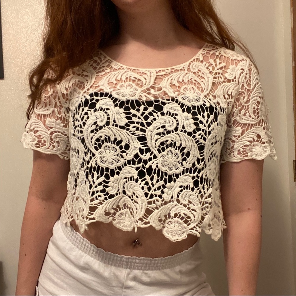 White Lacey cropped top
